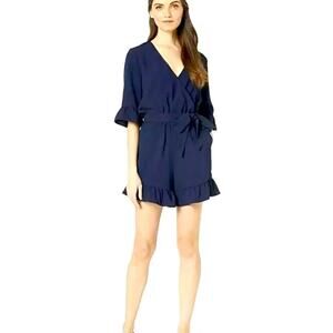 Trina Turk Romper XS Navy faux wrap belted